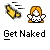 Static pixel art icon featuring a yellow running stick figure with motion lines, a cartoon character in white and orange clothing, and the text "Get Naked" on a gray background.