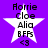 Four identical pixelated white star icons on purple background with text "Horrie Cloe Aia BFFs <3" inside each star.