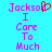 Pixelated text 'Jackson I Care To Much' in pink on cyan background with red heart symbol replacing 'O' in 'Jackson' on left side.