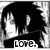 Black-and-white pixelated icon shows a figure with long dark hair, raised hand in front of face, and 'LOVE.' text at bottom.
