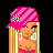 Pixel art contact sheet showing a 4x3 grid of animated frames featuring a cartoon character with pink striped headscarf, blonde hair, and blue pants alongside repeated text "PIMP-PIMP-ette ette" in bright pink font on black background.