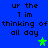 Blue background with black pixelated text reading 'ur the 1 im thinking of all day' and three green star icons in different positions.