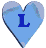 A sequence of heart-shaped and rectangular blue icons with a blue 'L' letter, showing animation changes in shape and letter visibility against a gray background.