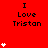 Red background with repeated 'I Love Tristan' text and white heart symbols in varying quantities across the frame.