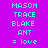 Pixelated text with cyan names and symbols on purple background, featuring three of repeated entries including 'MASON', 'TRACE', 'BLAKE', 'ANT', '= love' in a static layout