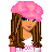 Pixel art contact sheet showing multiple frames of a female character in pink attire with text elements "in" and "pink" on a white background.