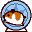 Animated contact sheet of three 32x32 pixel frames showing a goldfish in a glass bowl with subtle pose changes across frames.