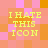 Pixelated text "I HATE THIS ICON" repeated four times on a pink and orange checkered background with yellow lettering.