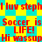 Red pixelated text repeats 'I luv steph!', 'Soccer is LIFE!', and 'Hi wassup' on a yellow-and-cyan checkered background.