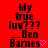 Red background with repeated black text "My true luv??? ...Ben Barnes" and pink heart symbols, arranged in a pattern with visible pixelation