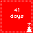 Red square icon with white dotted border displaying '41 days' text and a small Christmas tree graphic in the bottom-right corner.