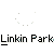 Pixelated white symbols and text on gray background: circular arrow, crossed lines, 'L9', stylized signature, with repeated 'Linkin Park' text below.