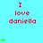 Red text "I love daniella" on cyan background with green heart symbols in vertical stacks of one to four hearts.