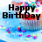 Pixelated birthday-themed image with cupcake, confetti, and text elements in a