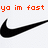 Pixelated red text and black Nike swoosh symbols on a white background with gray section.