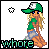 Pixel art buddy icon showing a blonde woman in green cap and shirt with blue shorts, two frames of animation where the star symbol changes from white to dark green.