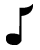 Four black musical eighth notes on a light gray background, each with distinct flag and stem orientations.