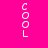 A static image with a bright pink background displays the word "COOL" in white pixelated letters arranged vertically, intersected by orange rectangular bars at various positions.