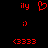 Red pixel art displays two identical side-by-side on black background with 'ily' text, heart symbol, smiley face, and '<3333' text