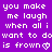 Purple background with white pixelated text repeating 'you make me laugh when all i want to do is frown' and changing emoticons from ♡ to √ to ; to :