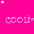 A bright pink background with repeated 'COOL!' text in white pixelated font, scattered white and pink stars, and a gray rectangle in the bottom-right corner.