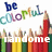 Pixelated image with multicolored text 'be colorful' above a row of colored pencils, one labeled 'welcome'.