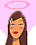 Pixel art contact sheet showing two frames of an animated AIM buddy icon featuring a cartoon woman with brown hair, yellow skin, and white angel wings against a pink background.