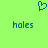 Blue pixelated heart symbol above two instances of the word 'holes' on a bright green background.