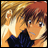 A pixelated anime-style buddy icon featuring two characters on the left and text elements on a black background to the right, with visible dithering and low-resolution rendering artifacts.