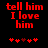 Red pixelated text on black background reads 'tell him I love him' with five red heart symbols below, two versions differ in heart symbol arrangement.