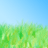 A static image with a gradient sky transitioning from light blue at the top to white near the horizon, overlaid with a dense field of green and yellow pixelated shapes resembling foliage.