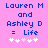 Pixelated text on pink background reads 'Lauren M and Ashley D = Life' with five white/pink flower icons below, two versions differ in flower color order.