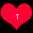 Two identical red heart shapes with white 'T' letters centered inside, set against a black background.