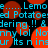 Animated icon with repeating cyan text over red circular shapes on black background, displaying motion through pixel changes in text and shape positions.