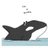 Pixelated orca breaches water with white eye patch and dorsal fin, emitting small gray bubbles above its head against a plain white background.