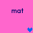 Pink background with four 'mat' text instances and three pixelated hearts in blue and purple.