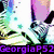 Pixelated anime-style character with rainbow-colored hair and white clothing, overlaid with text reading "GeorgiaP52" in purple and blue hues.