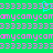 Pixelated green background with repeating pink text and symbols, featuring a cyan cursor-like shape in the upper center.