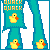 Pixelated cartoon woman with long blonde hair and teal outfit holding yellow duck, displaying multiple expressions including tears and a star on her face.