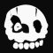 White skull icon with black eye sockets and teeth on dark background, showing sequential animation frames of jaw movement.