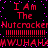 Red pixelated text on black background with purple dots, repeating "I Am The Nutcracker" and "MUHAHAHA" in two mirrored sections.