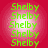 Green text spelling 'Shelby' repeated five times vertically on a red background with a white circular gradient effect.