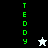 Green vertical text "TEDDY" on black, white star icon; green vertical text "TEDDY" on light blue with black star icon.