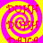 A vibrant animated icon with a yellow and pink spiral background, featuring red stylized text repeating 'DOOM' in three above 'DARK' at the bottom