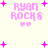 Pixelated pink text "RYAN ROCKS" with two hearts and scattered plus signs on a light background, animated