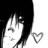 Black-and-white pixelated icon showing a partial anime-style character with long dark hair, hand near face, and small heart symbol on white background.