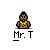 A 5x5 contact sheet of pixel art animated frames featuring a cartoon character named Mr. T with various poses, expressions, and speech bubbles containing text like "I PITY", "THE FOO!!!", "STOP YO'", "JIBBA", and "JABEA!!!".