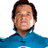Pixelated static image of a person in blue clothing with dark hair against white background, rendered at 256x256 pixels from original 48x48 source frame.