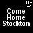 Black background with white pixelated text reading 'Come Home Stockton' and a small heart symbol above the left text block.