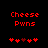 Red pixelated text 'Cheese Pwns' above a of red and brown pixelated hearts on a black background